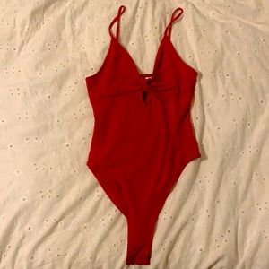 Red tie front bodysuit